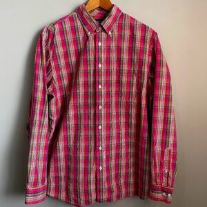 Lands' End Men's Pink Plaid Long‎ Sleeve Button-Up Shirt Large Western Preppy